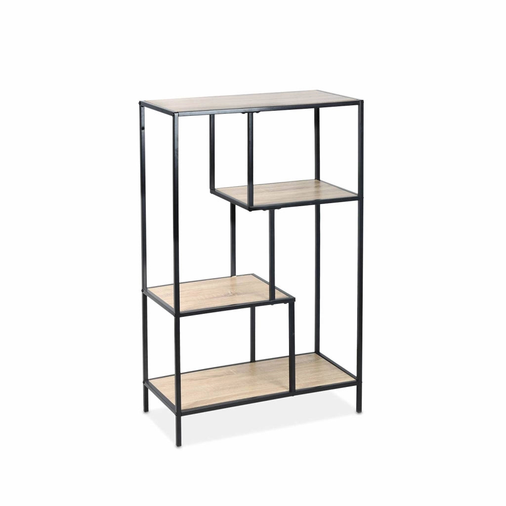 Libreria industriale in metallo ed effetto legno, 4 livelli, marrone