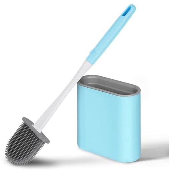 Toiletborstel in silicone con supporto per asciugatura rapida, appeso per bagno o water di servizio - blu