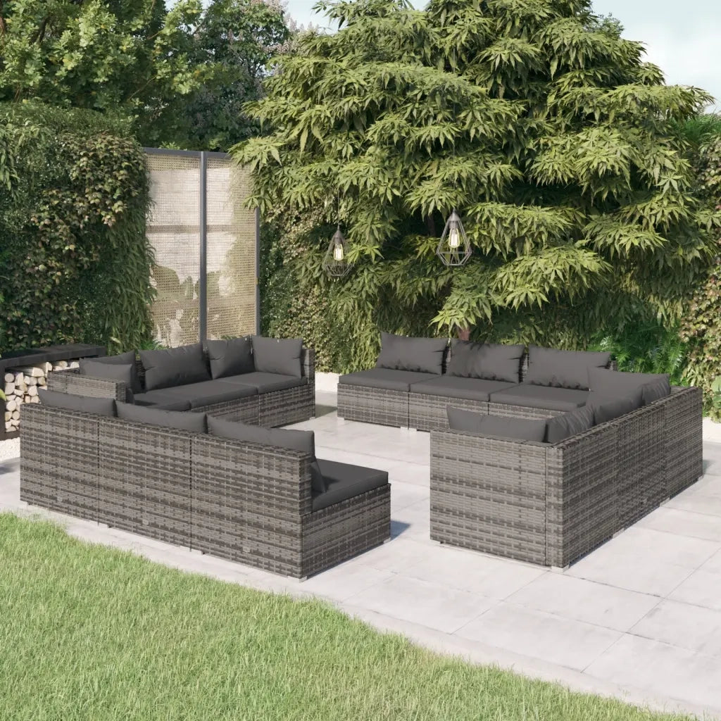 Set Divani da Giardino 12 pz con Cuscini in Polyrattan Grigio cod mxl 40375