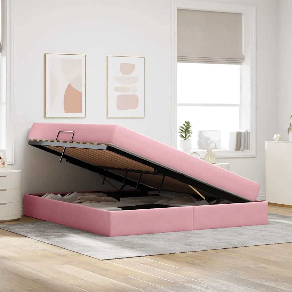 Letto con contenitore e materasso Rosa 160 x 200 cm Velluto