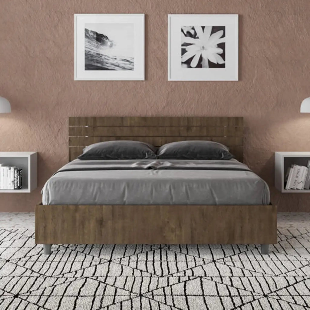 Letto matrimoniale francese con rete 140x190 testata dritta con doghe noce Ankel