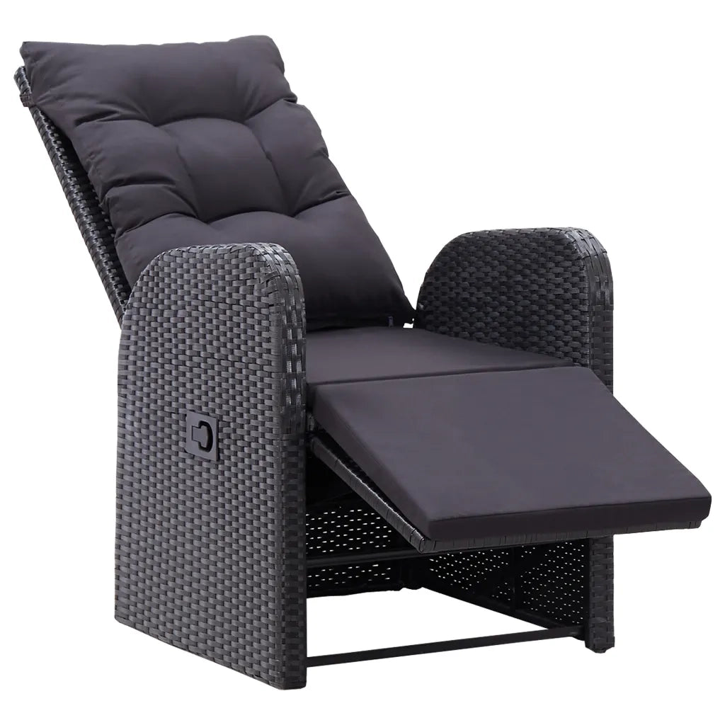 Sedie Reclinabili da Giardino con Cuscini 2 pz | Sedie da Esterno Nero Polyrattan
