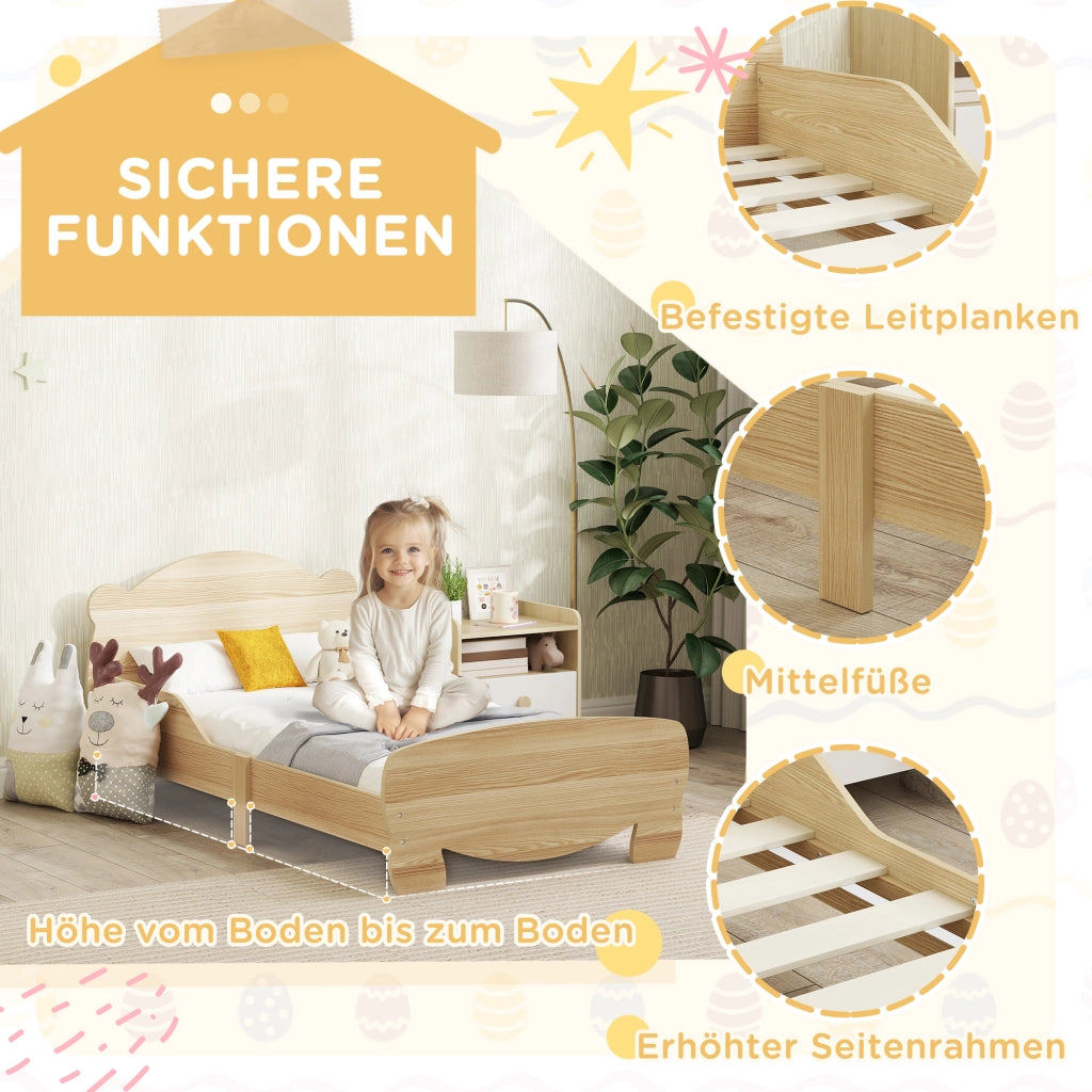 Letto a castello con design orso per bambini 3-6 anni ¨C zephmum ¨C 143.5x80x55 cm legno naturale