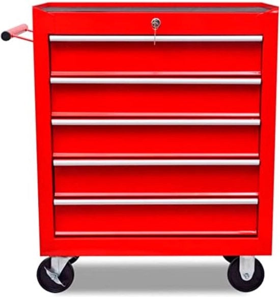 Carrello di attrezzi con carrello - Carrello di attrezzi su ruote - Scatola di attrezzi su ruote - 5 cassetti / 22,4 kg - Rosso