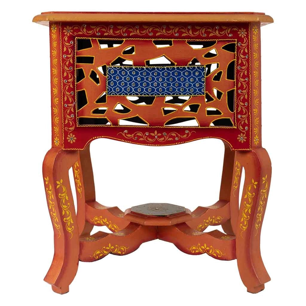 Comodino in legno verniciato fatto a mano con 1 cassetto marrone 38x38x44,5