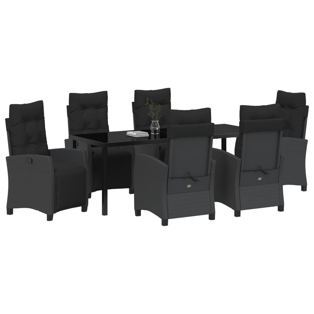 Set da pranzo da giardino a 7 pezzi in rattan polietilene nero