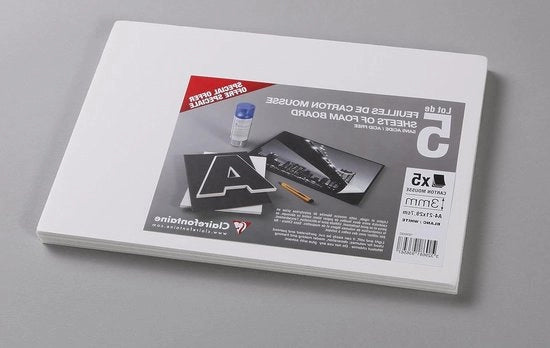 Pacco di 5 scatole di spuma DIN A4 21 x 297 cm 3 mm senza acido, leggero e resistente - 5-pack spuma bianca A3