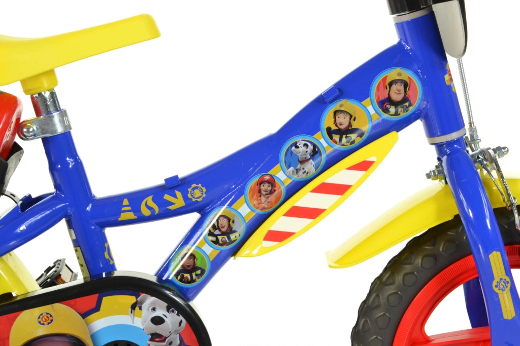 SAM IL POMPIERE 12", bicicletta per bambini, adatta a bambini tra i 4 e i 6 anni, per altezza tra 100 e 120 cm, con borr