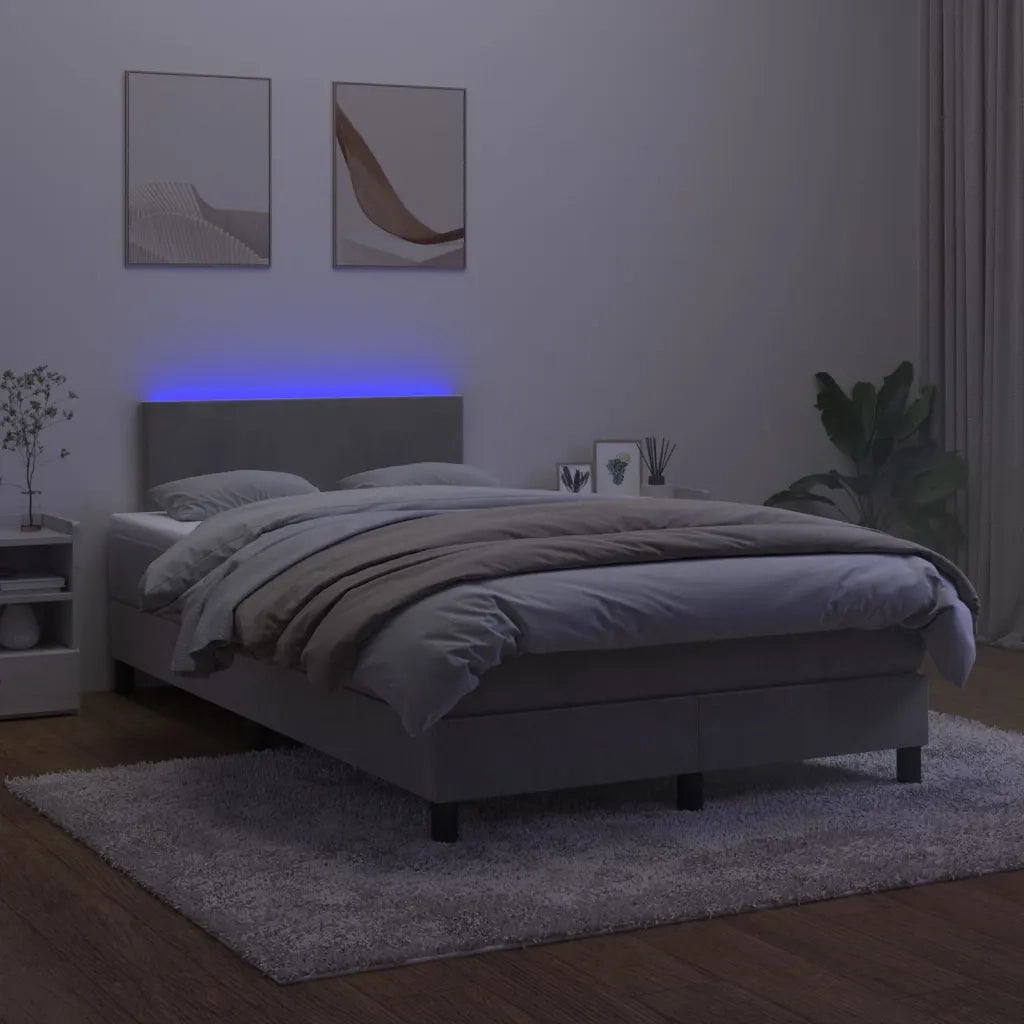 Letto a Molle con Materasso e LED Grigio Chiaro 120x200 cm Velluto 3134273
