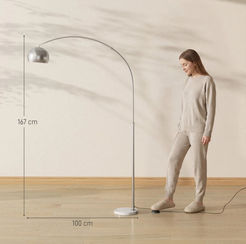 Lampada da terra ad arco 167 cm con base in marmo e paralume argento