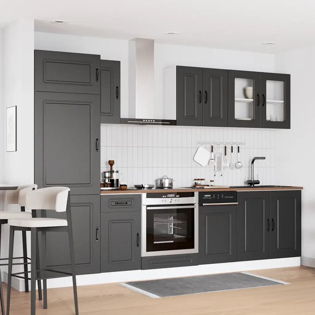 Set Mobili da Cucina 8 pz Kalmar Neri Legno Multistrato 3314792