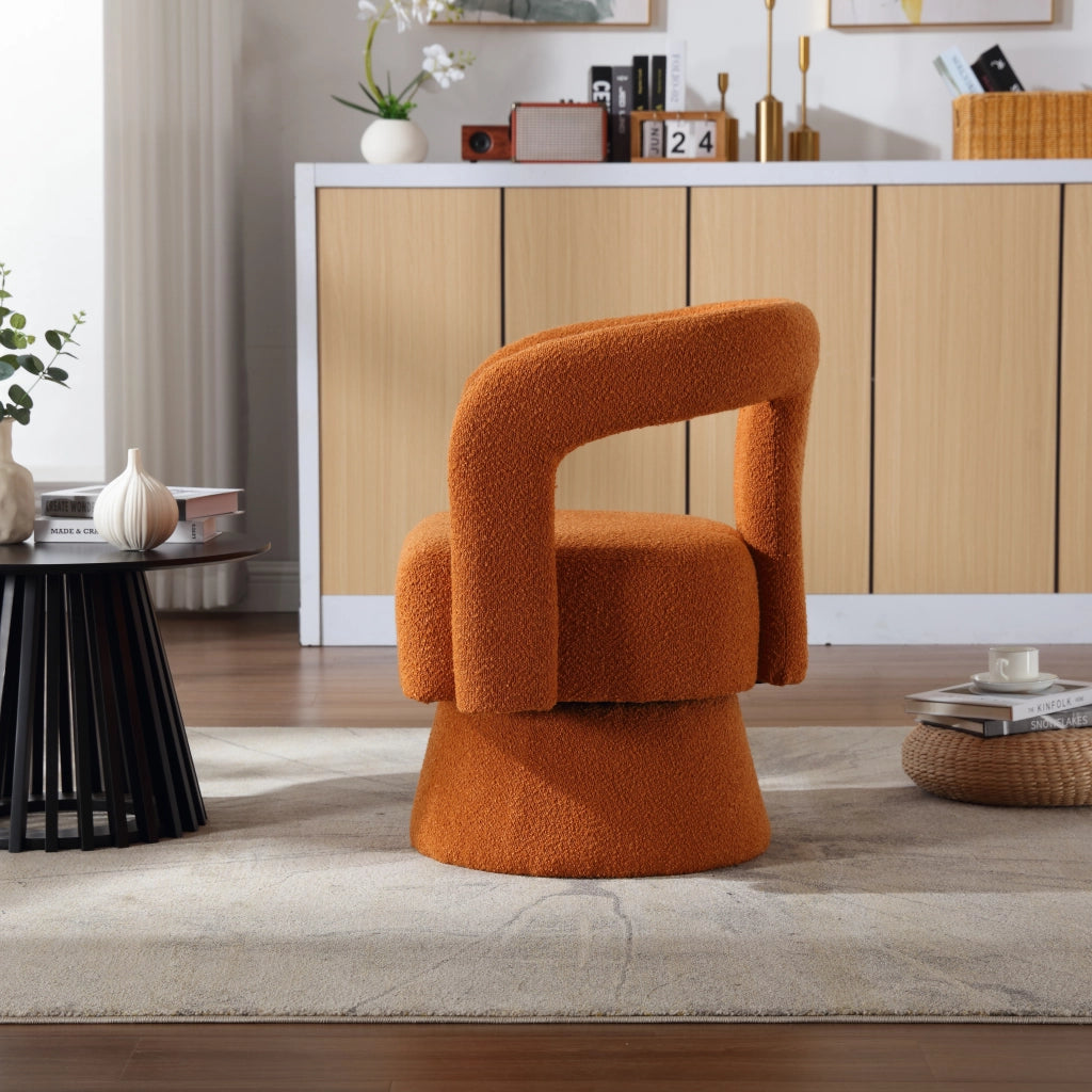 OKWISH Poltrona Girevole a 360 Gradi, Schienale e Braccioli Arrotondati, Seduta Imbottita Ampia, Bouclé, Arancione