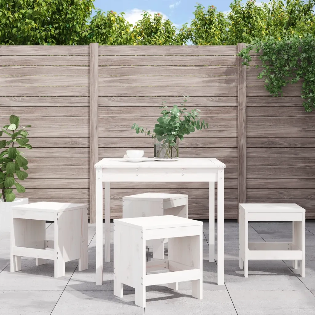Set da Pranzo per Giardino 5pz Bianco in Legno Massello di Pinocod mxl 83641