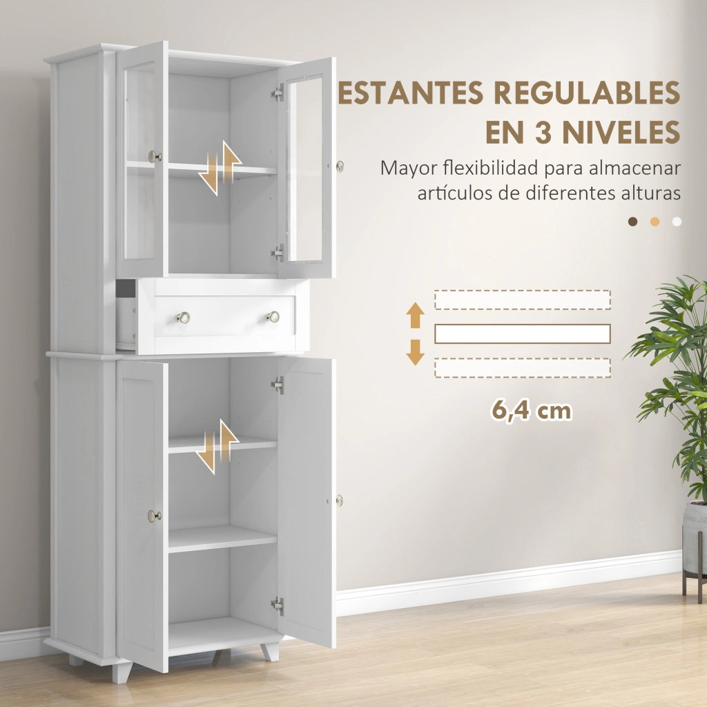 Armadio Cucina con Ante Vetro e Cassetto ¨C Zephmum ¨C 61x35x168,5 cm Bianco