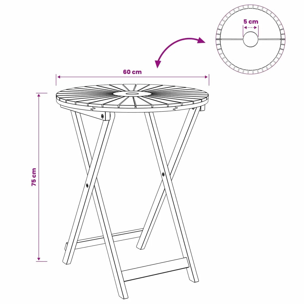 Tavolo da Giardino Pieghevole Naturale Ø60 x 75 cm 42024978