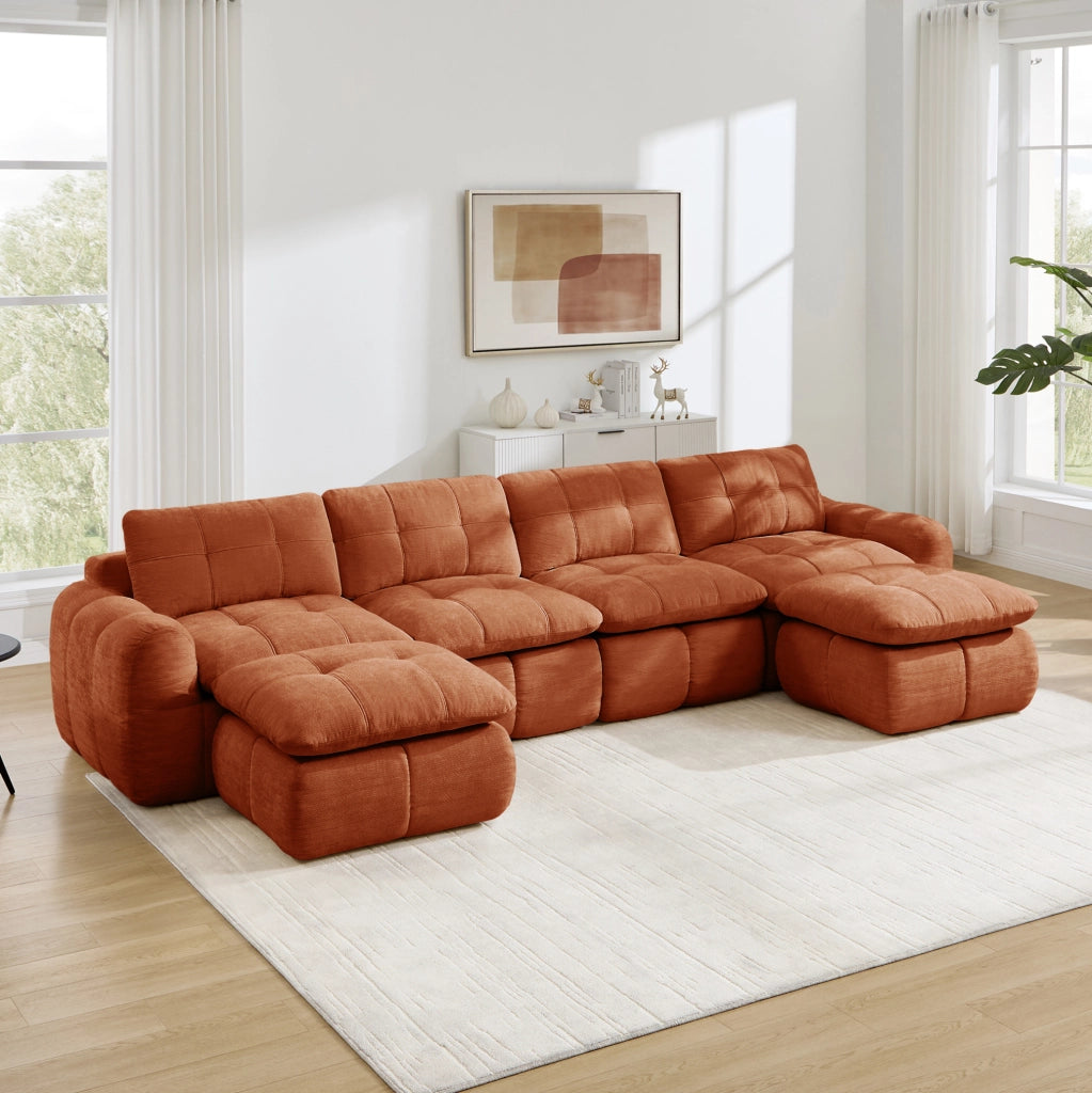 Divano modulare a U in chenille arancione 334x160x68 cm; senza telaio e senza montaggio