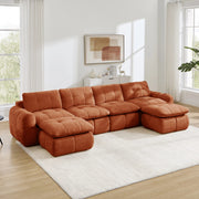 Divano modulare a U in chenille arancione 334x160x68 cm; senza telaio e senza montaggio