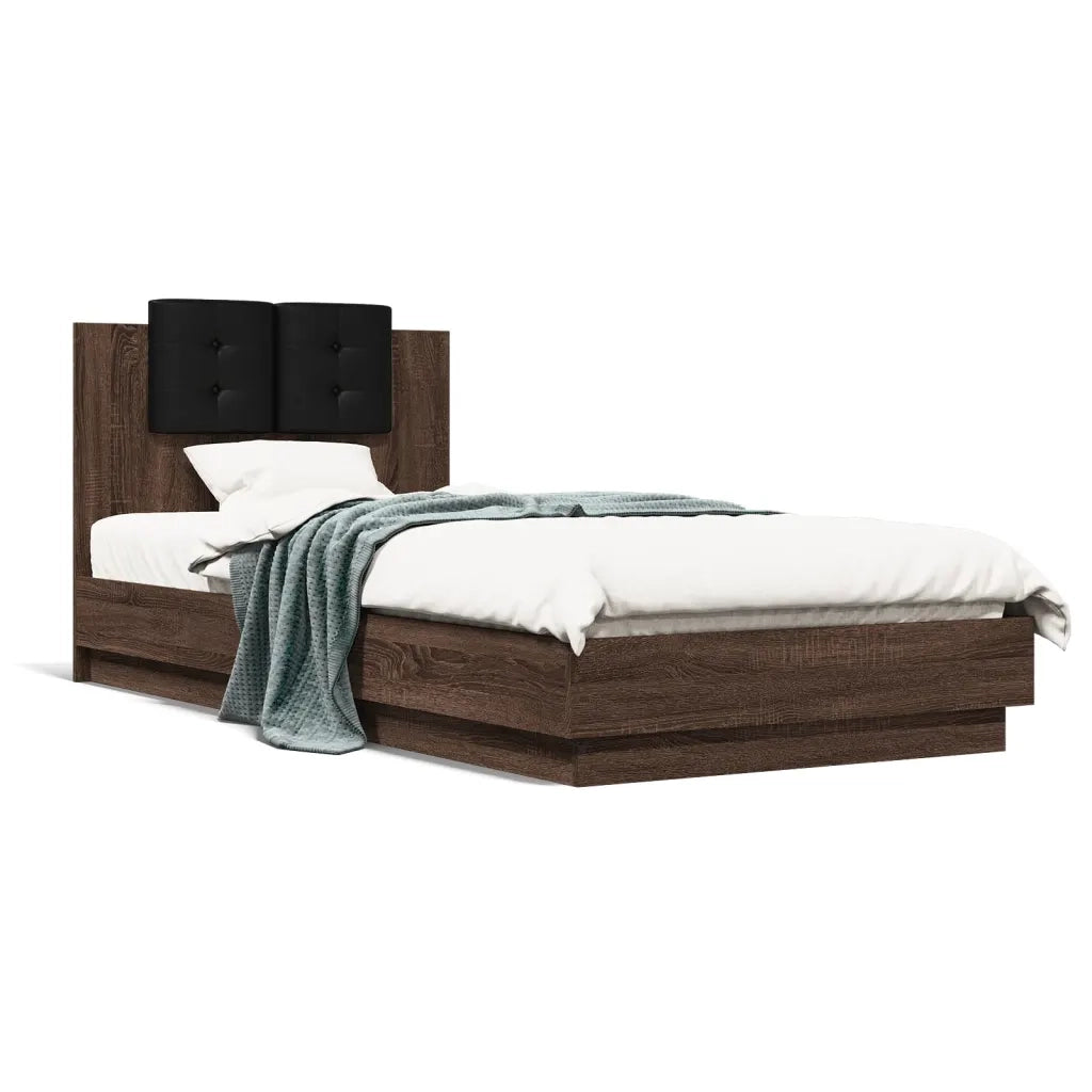 Letto singolo | Letto per adulti | Giroletto con Testiera e LED Rovere Marrone 90x200 cm