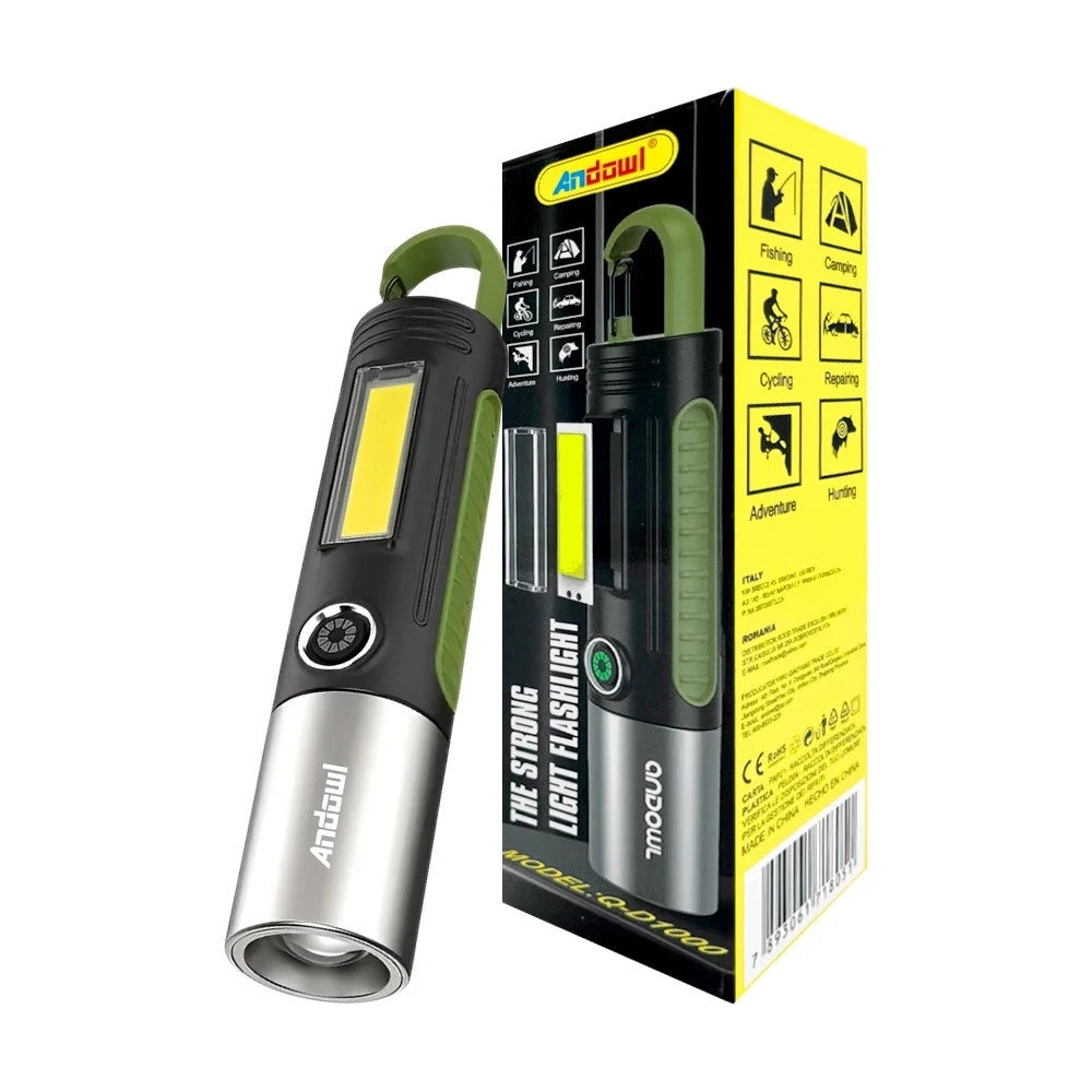 Trade Shop - Lampada Da Campeggio Torcia A Led Di Emergenza Ricaricabile Portatile Con Gancio Q-d1000 -