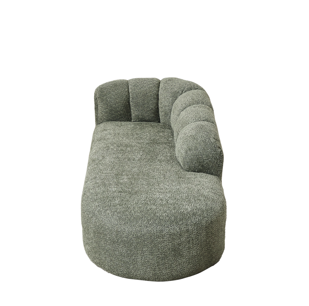 Chaise longue senza braccioli con schienale ondulato in ciniglia verde