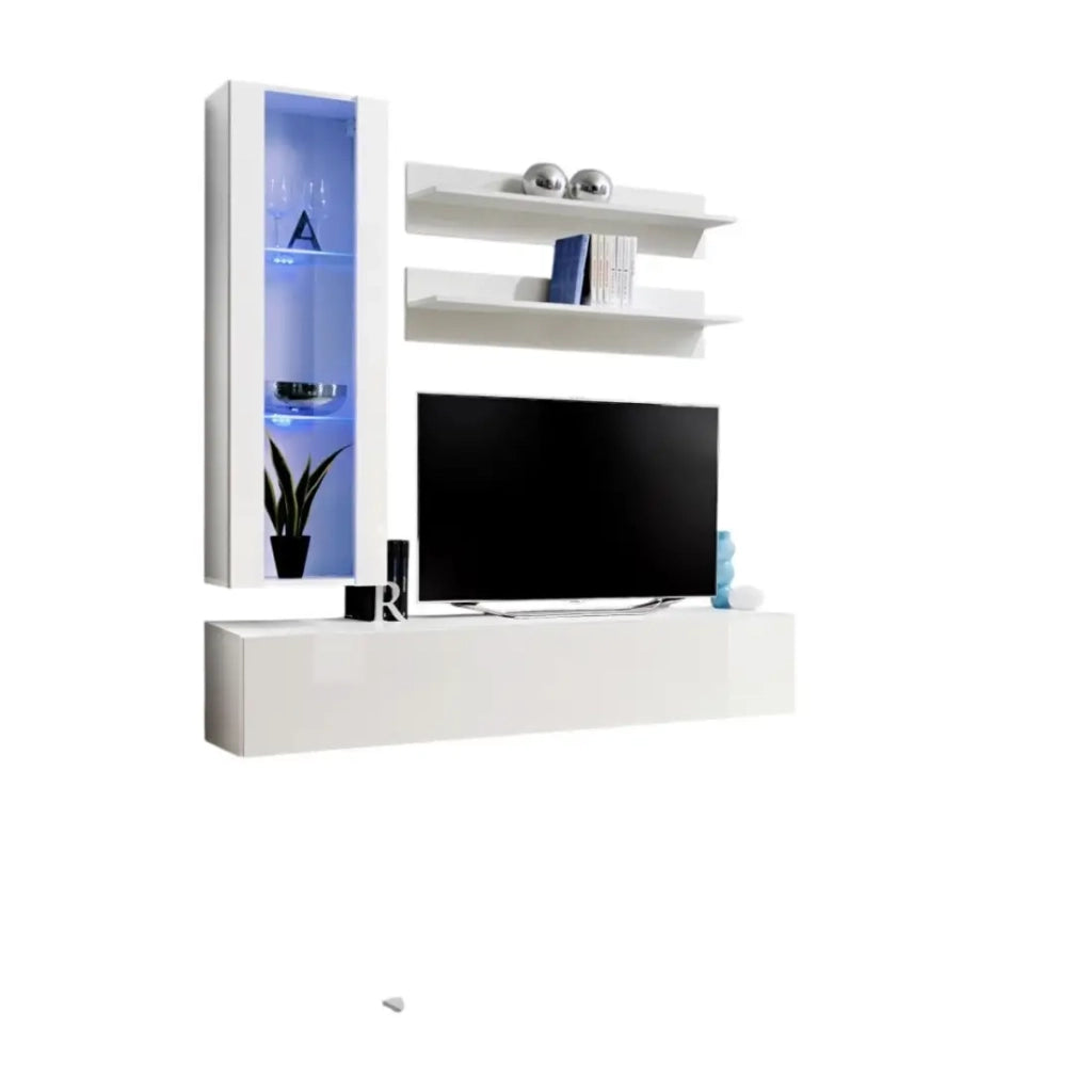 Mobile TV FLY H2 design, colore bianco lucido. Mobile sospeso moderno e alla moda per il tuo soggiorno.