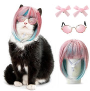 Costumi per animali 3 pezzi - Cinture regolabili - Costume per gatti - Capelli rossi/blu - Capelli lunghi - Inclusi spille per capelli/occhiali - Costume per gatti