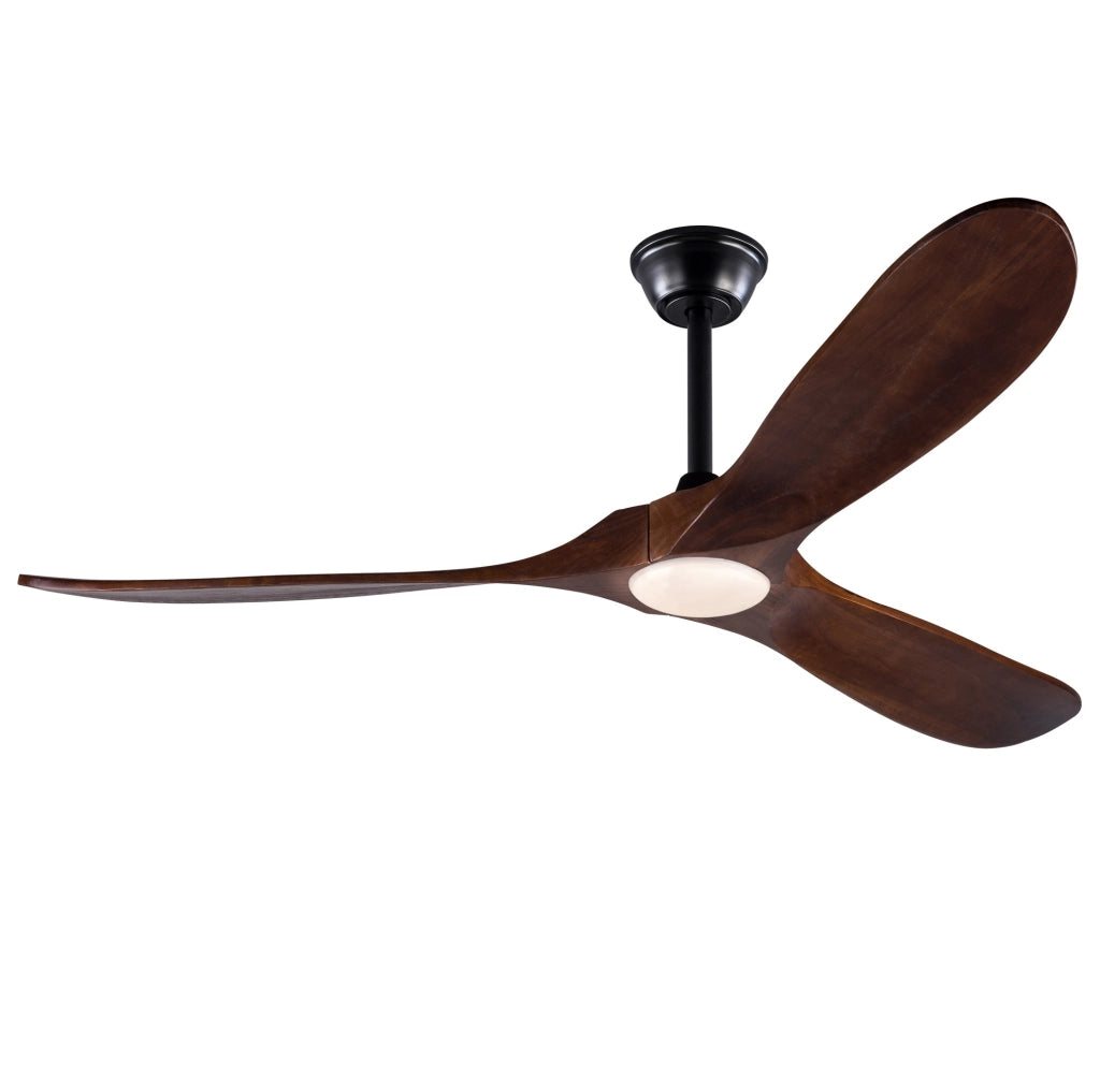 Ventilatore da soffitto 60 pollici con LED dimmerabile e telecomando, legno massello noce e nero