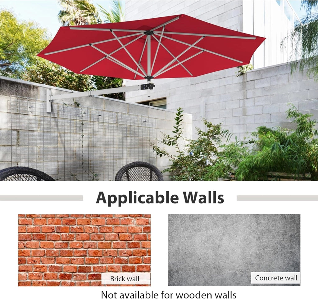 Ombrellone a Muro da Balcone Regolabile in Altezza e ad Angolo, Ombrellone da Parete Richiudibile con Palo in Metallo, Protezione da Sole, Anti UV, Ombrellone da Giardino 250 cm
