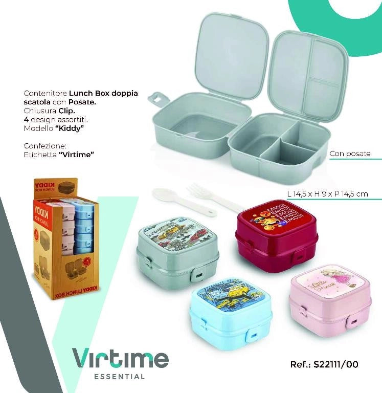 1 Pezzo Portapranzo Lunchbox Baby Kiddy con Clip e Posate 4 Colori