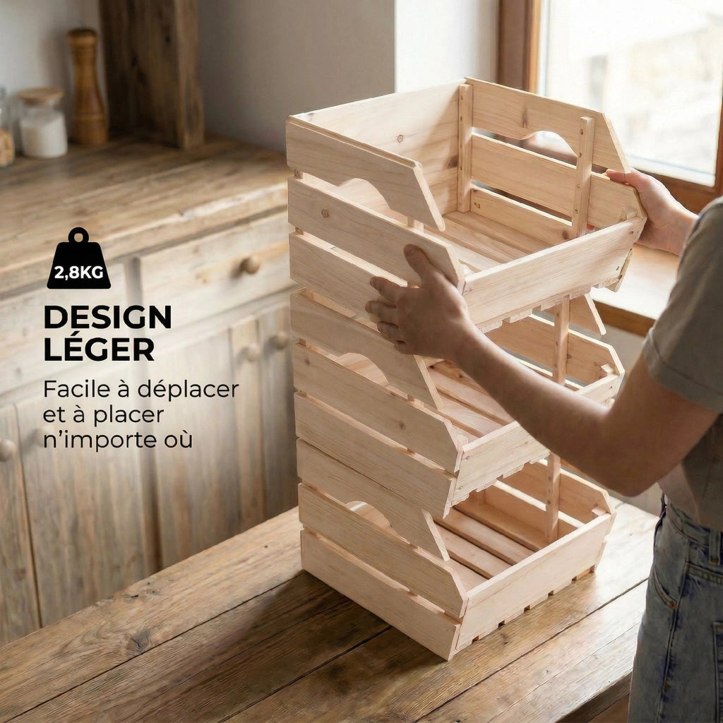 Tavolino da frutta in legno a 3 piani ¨C zephmum ¨C 27x37.5x60cm naturale