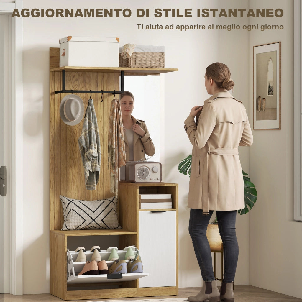 Appendiabiti con Panca, Scarpiera e Armadietto ¨C zephmum ¨C Rovere Bianco