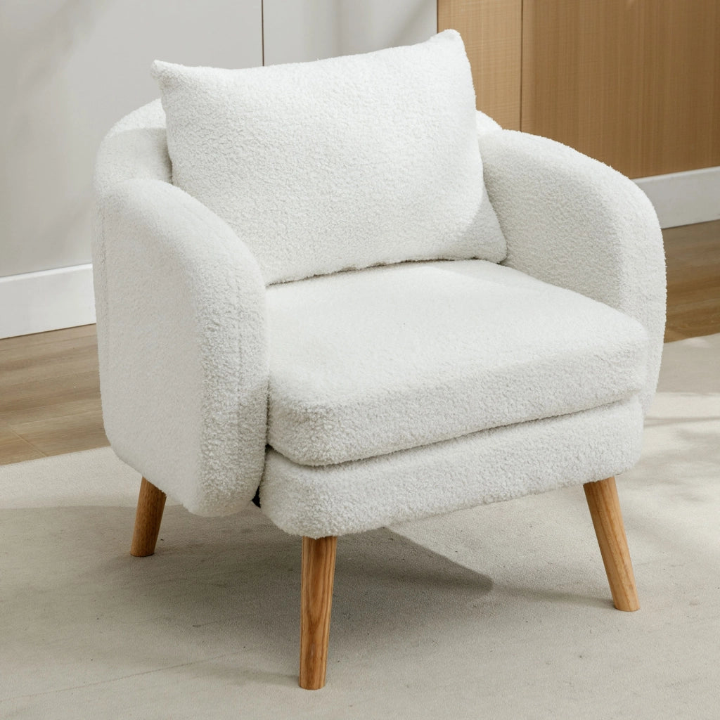 Poltrona moderna e semplice in velluto effetto orsacchiotto con cuscini, poltrona con cuscini extra spessi, poltrona singola, poltrona imbottita, polt