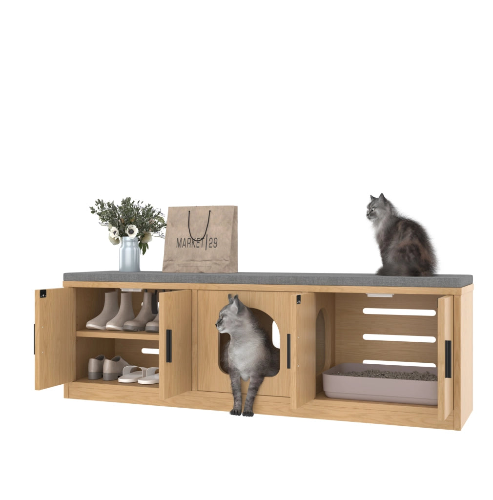 Mobile per gatti 140x40x45.5 cm 4 in 1 con ventilazione e tappetino graffi; truciolare; rovere