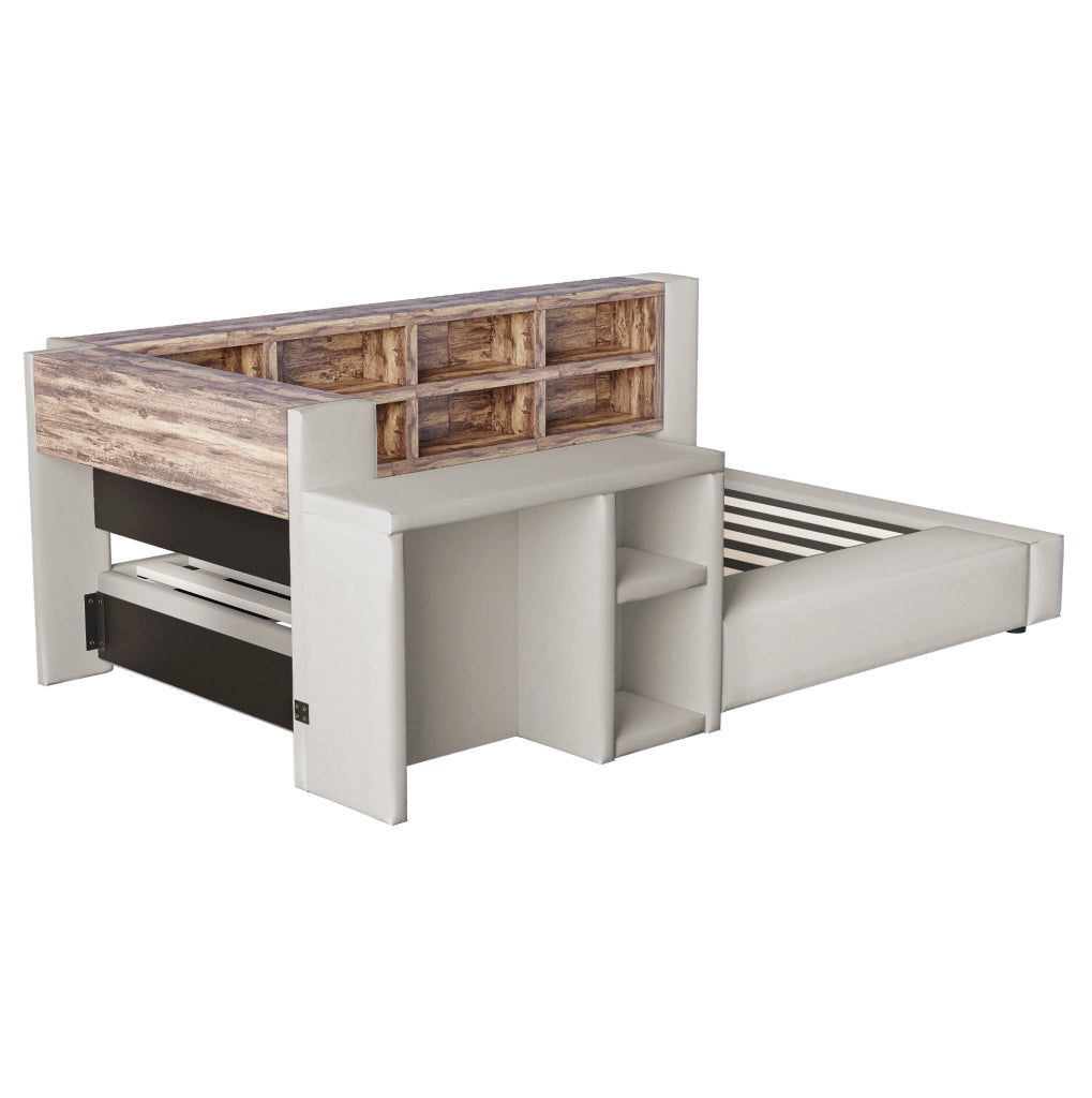 Letto imbottito 90x200 cm con LED, prese integrate e capiente testiera salvaspazio grigio chiaro