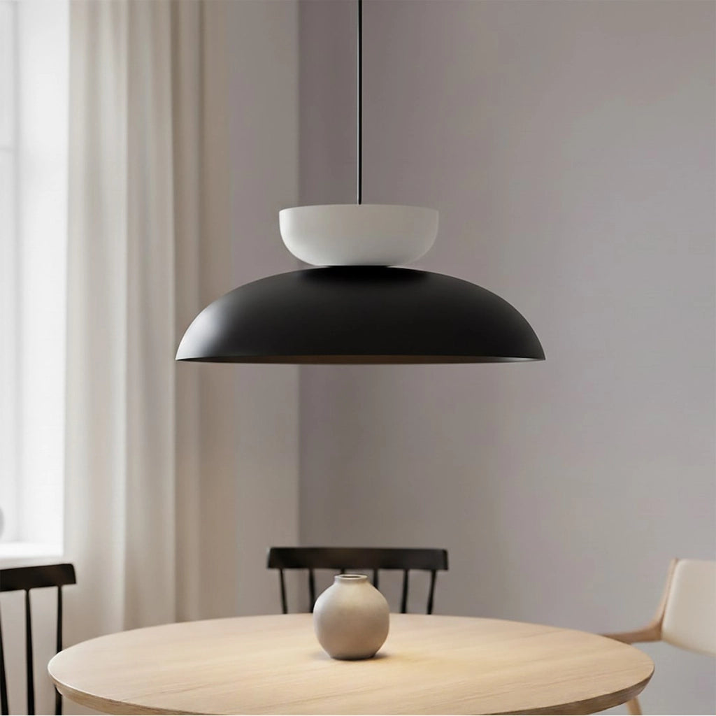 Lampada a sospensione MEGA con cupola bicolore nero e bianco