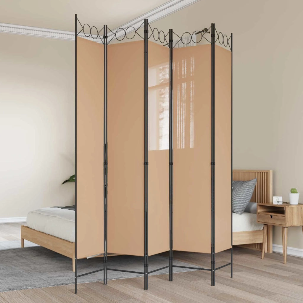 Paravento a 5 Pannelli Beige 200 x 220 cm Tessuto
