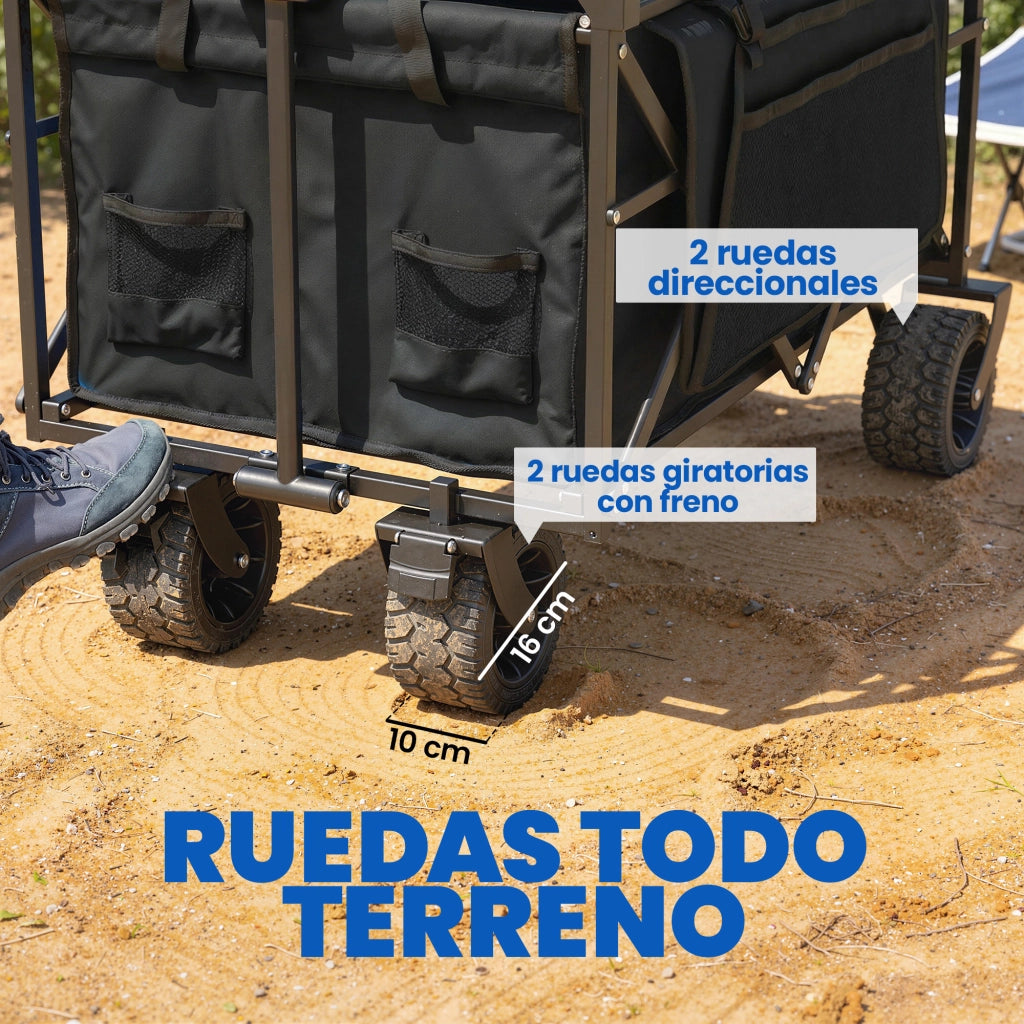 Carrello da Giardino Pieghevole con Ruote Bloccabili ¨C zephmum ¨C Nero 125x59x133 cm