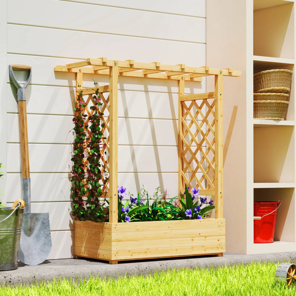 Fioriera da Giardino con Griglia ¨C Minimal ¨C Legno Naturale 110x44x113cm