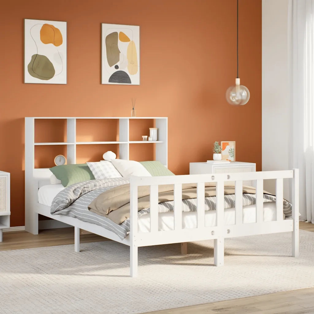 Letto Libreria senza Materasso-Struttura Letto con contenitore Bianco 160x200 cm Legno di Pino 357430