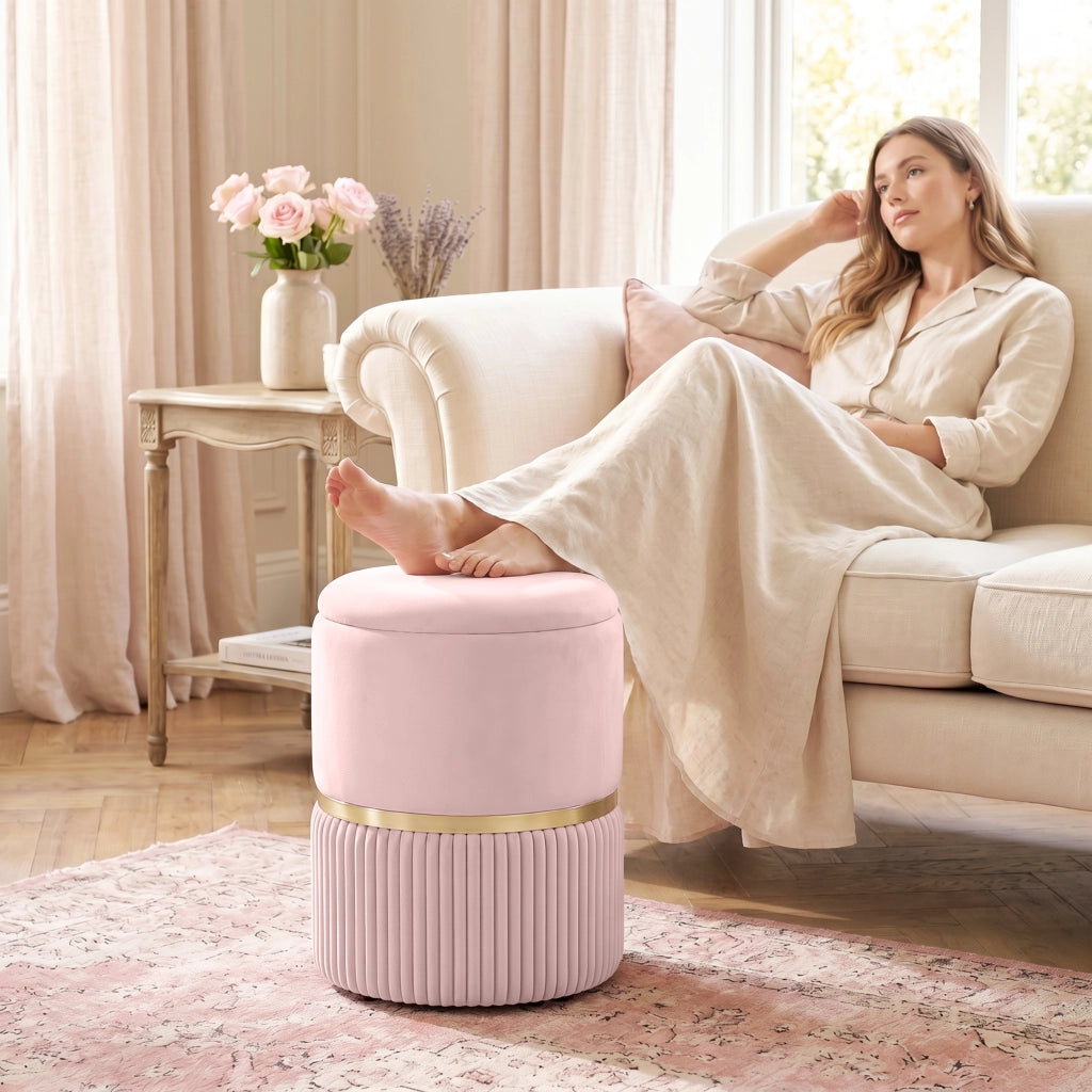 Pouf contenitore con cuscino in velluto ¨C Xylo ¨C Rosa 36x36x44 cm