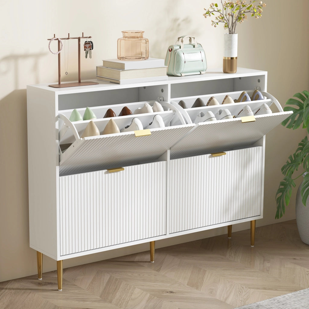 Scarpiera Slim con 4 Cassetti Ribaltabili per 20 Paia di Scarpe 105x24x91,5 cm Design Moderno in MDF Bianco