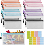 Pacchetto di 20 borse documentarie con chiusura a cerniera, 22 x 11 cm borse documentarie idrorepellenti, borse documentarie con chiusura a cerniera e etichette, borse a cerniera per ricevute e fatture