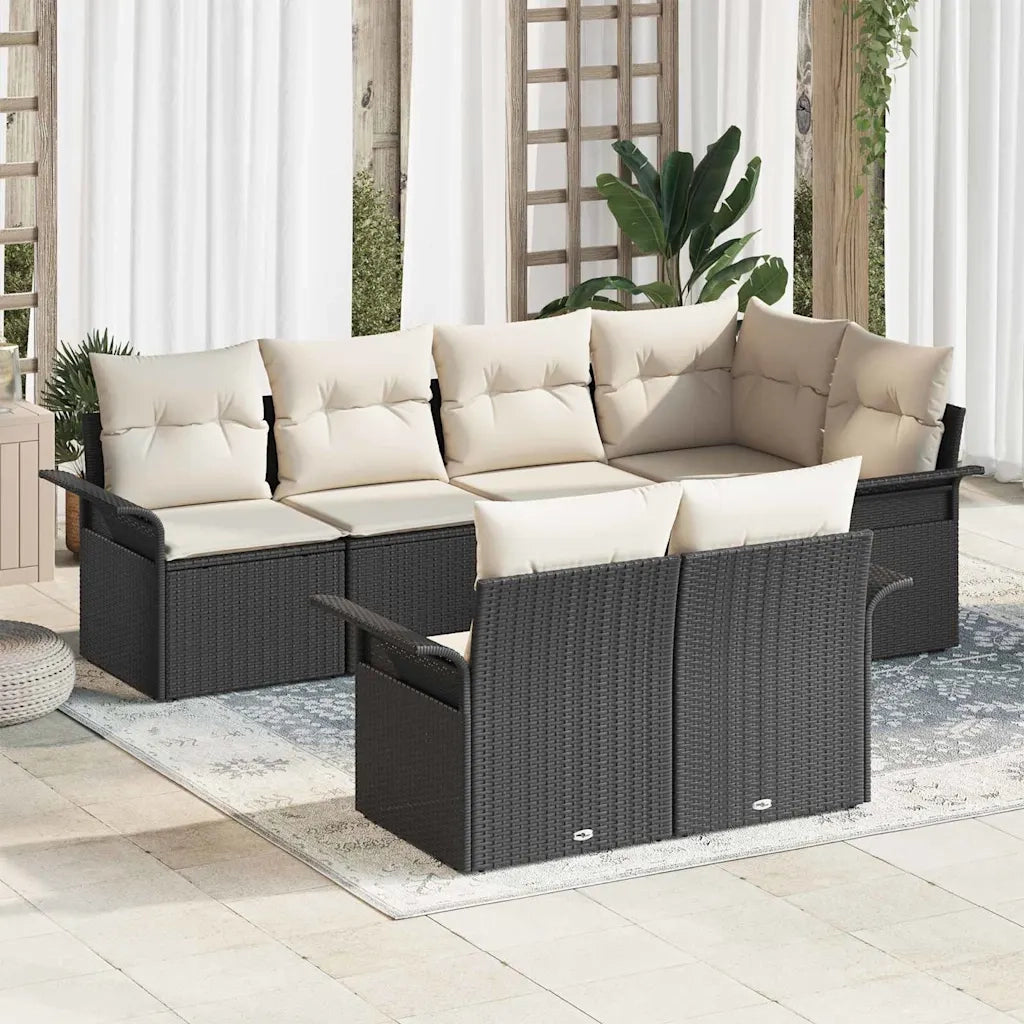 Set Divano da Giardino con cuscino 7 pcs Nero Poly Rattan 3354066