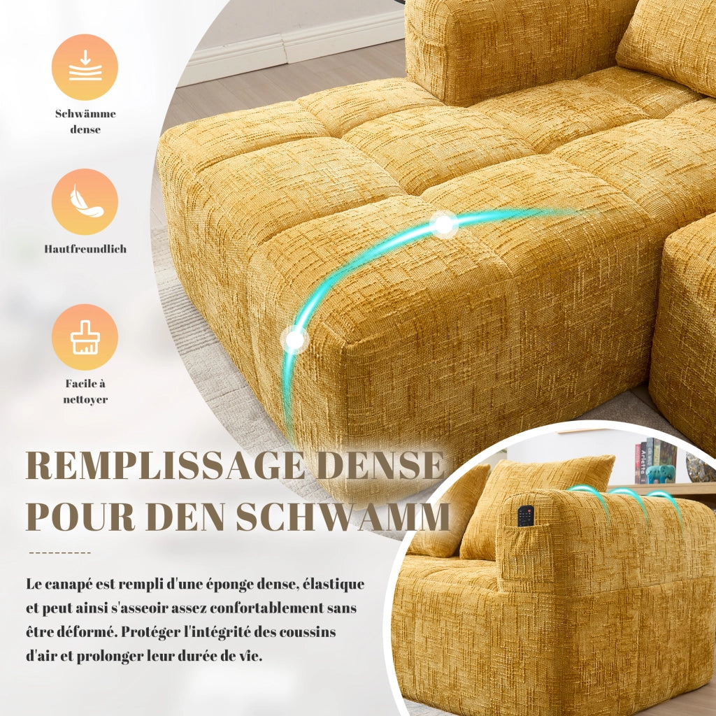 Divano Angolare 3 Posti con Chaise Longue ¨C MINIMAL ¨C Giallo, Cuscini, Braccioli, Chenille