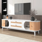 Mobile TV con ante e cassetti in MDF e finitura legno bianco 170 × 46 × 39,5 cm