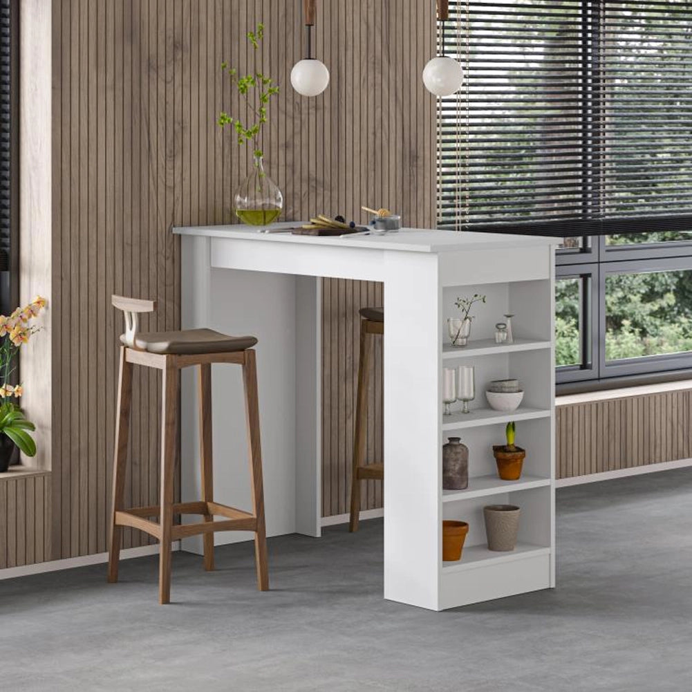 Tavolo da Bar con 4 Ripiani e Portaoggetti Bianco Salvaspazio 117x54x102 cm
