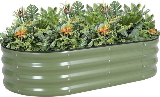 Piantiera Metallica Elevata 120 x 60 x 30 cm Verde Con Parapetto di Sicurezza e Guanti per Giardinaggio