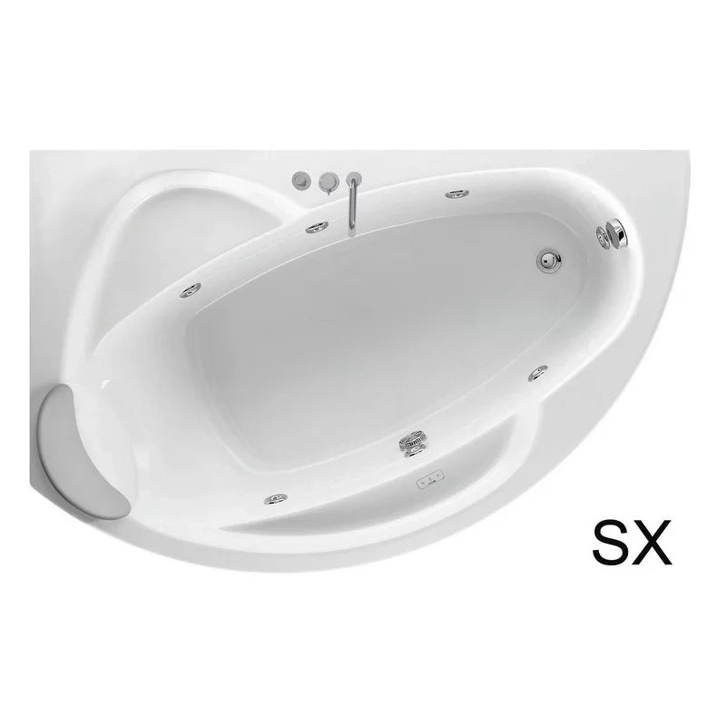 Vasca Hydro 165x85 cm versione DESTRA angolare asimmetrica semicircolare serie Vogue con rubinetteria