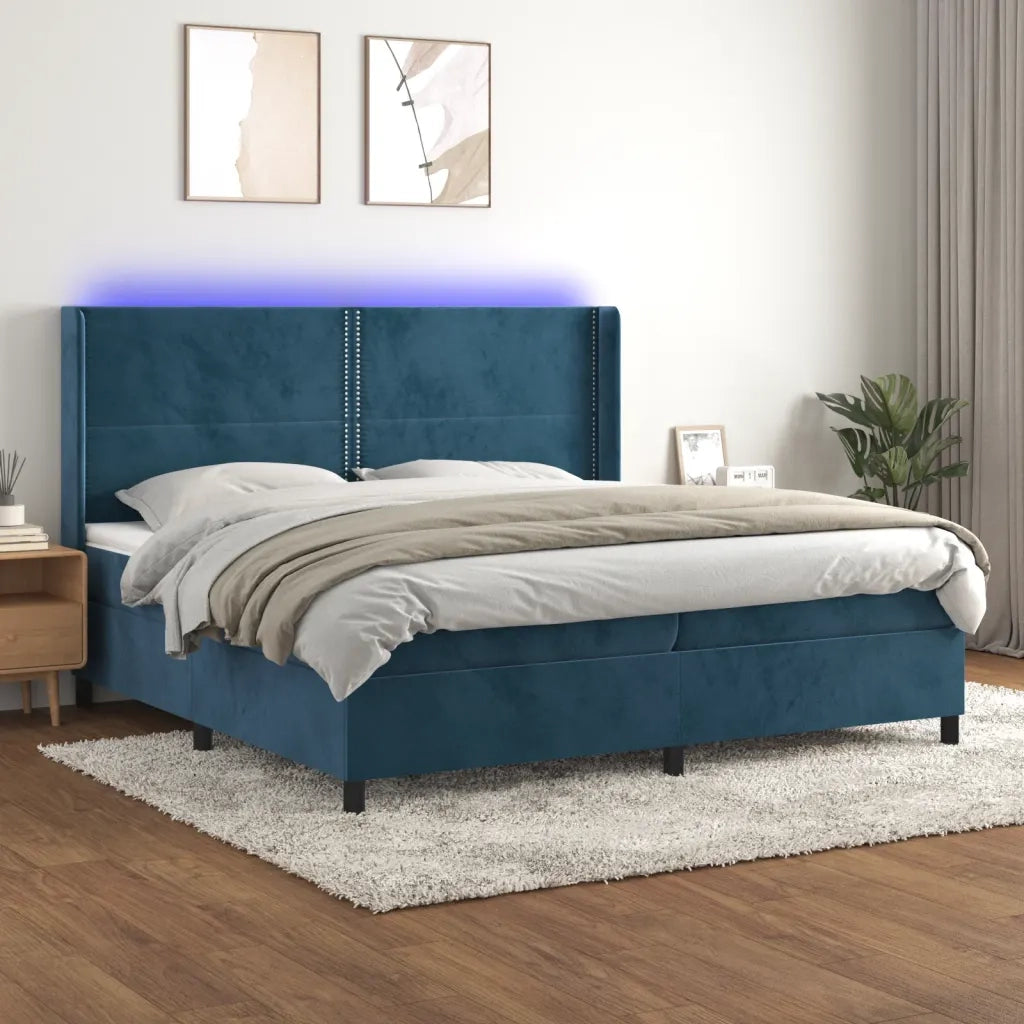 Letto a Molle con Materasso e LED Blu Scuro 200x200 cm 3139527