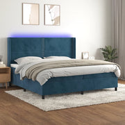 Letto a Molle con Materasso e LED Blu Scuro 200x200 cm 3139527